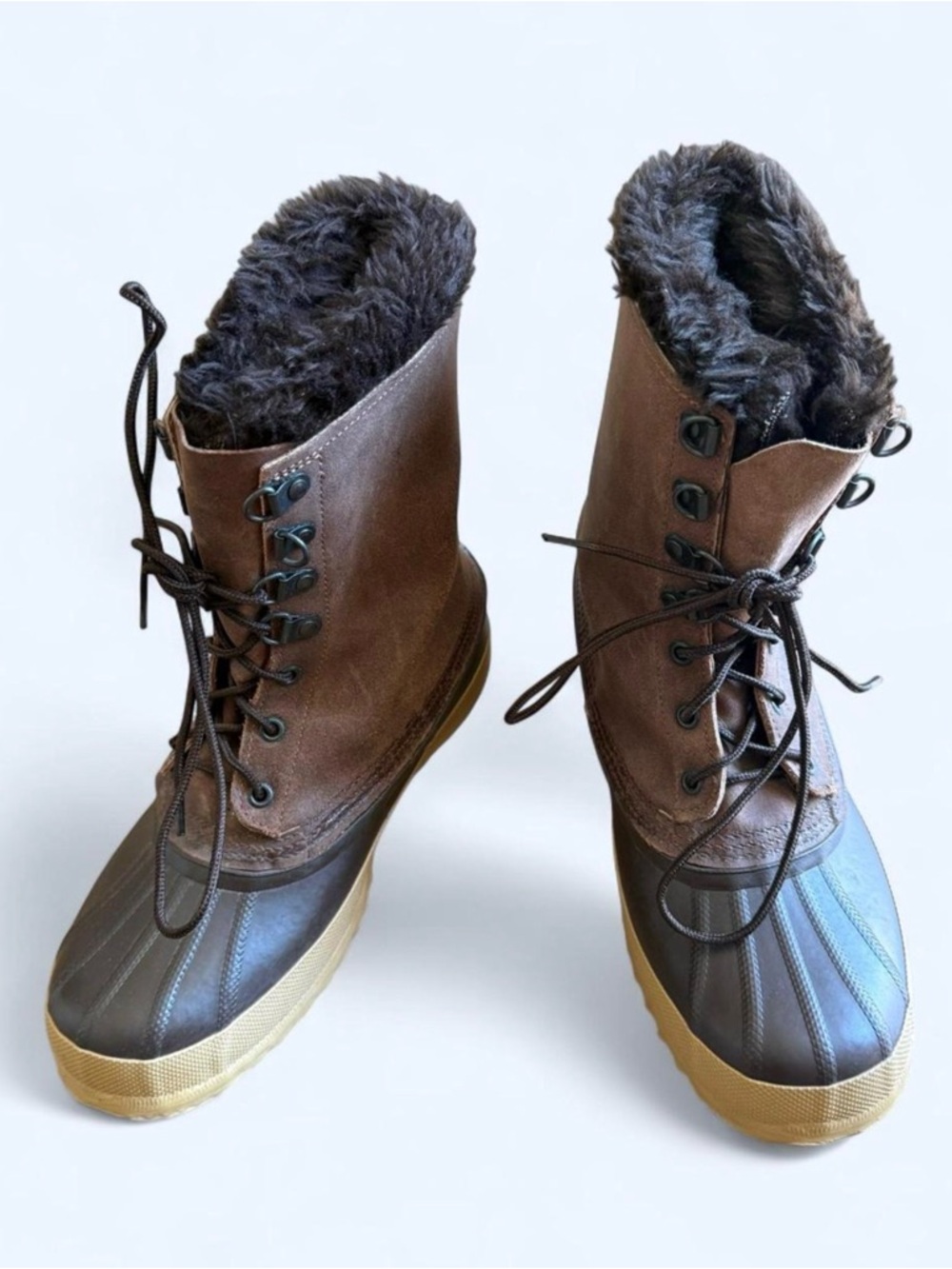 Eddie Bauer Brown Lace-Up Fur Lined Winter Duck Boots Women’s Size 8